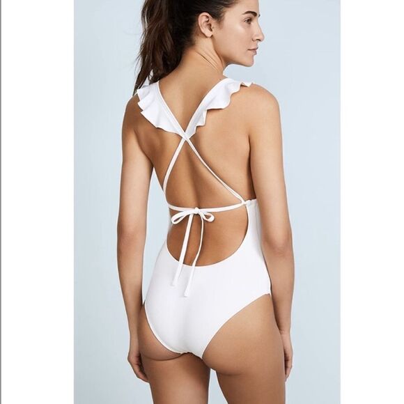 🤍 NWT Eberjey Grayson Ruffle One Piece Bathing Suit, Ecru Size S - Picture 3 of 9